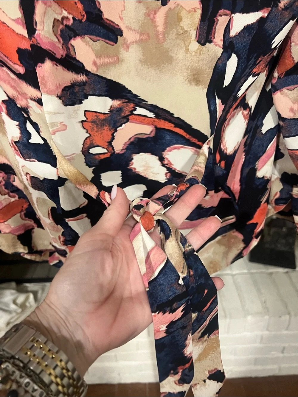 NIC+ZOE Coral, Navy & Cream Abstract Button-Front Shirt - Picture 6 of 6